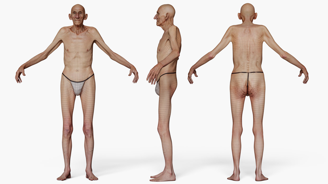 Retopologised male 3d body scan 